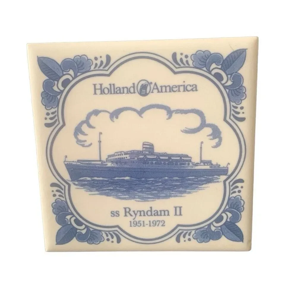 Vintage Holland America Line Delft SS Ryndam Ii 1951-1972 Ceramic Tile Coaster
